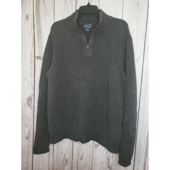 Polo Jeans Company Large Ralph Lauren Embroidered Gray Men 1/4 Zip Sweater - Picture 2 of 12